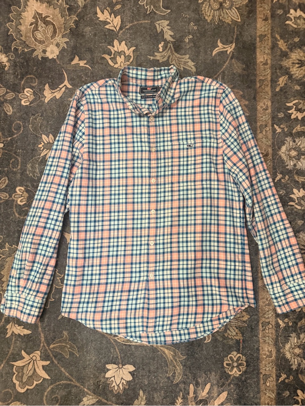 Vineyard Vines Blue & Pink Plaid Cotton Button-Down Shirt